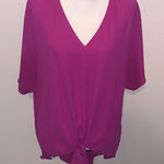 Cynthia Steffe Front Knot Short Sleeve Magenta Blouse Photo 0