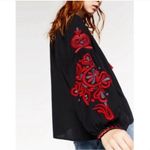ZARA Embroidered Black and Red Women's Top size Large Photo 2