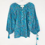 Cleobella  Jayda Organic Cotton Blue Block Print Blouse Size Small Photo 2