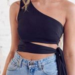Blue Blush  One Shoulder Jersey Side Tie Crop Top Black Size Large NWT Photo 0