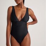 Quince Italian Plunge One Piece Swimsuit in Black size Medium Photo 1