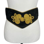 Vintage Sandy Duftler Belt Size Small Black Velvet Statement Dynasty Gold Emblem Photo 0