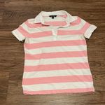 Ralph Lauren Lauren Pink and White Horizontal Striped Polo Shirt Medium Photo 6