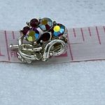 Vintage Star AB coated red cut glass silver tone metal clip earrings. Photo 8