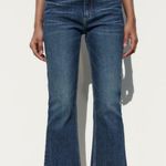 ZARA  High Rise Raw Hem Flare Cropped Stretchy Jeans Dark Wash Size 0 Photo 1