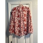 Kut From The Kloth  Sheer Floral Blouse Pink Red Button Up Shirt Sz M Boho Flowy Photo 4