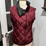 Andrew Marc MNY Performance Wine Quilted Puffer Vest with Black Faux Leather Photo 1