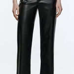 ZARA NWOT 90s Wide Leg Faux Leather trousers size 6 Photo 0