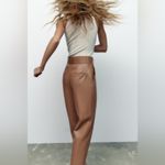 ZARA  BELTED FAUX LEATHER SKINNY PANTS Beige/Brown Size S NEW Photo 6