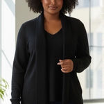 Carolyn Taylor  Black V Neck Sweater With Sparkle Tassel Scarf Accent Sz L Sequin Photo 0