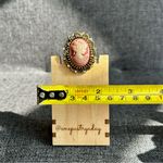 Sparkly Cameo Brooch Pin, Rhinestone Filigree Edging Detail, Red, Pink, Gold Red Photo 9