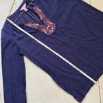 Lilly Pulitzer Navy Blue Lurex Stripe Coral Embroidery Tunic Top Size S Photo 8