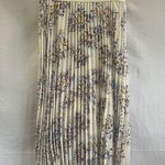 Vince Camuto Pleated Midi Skirt Womens Small Ivory Floral Elastic Waist Lined Photo 2