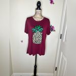 Maroon Short Sleeve T Shirt with Golden Pineapple on Front Size XL Red Photo 1