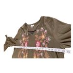 Umgee  Boho Dark Green Floral Embroidered Faux Suede Ruffle Sleeve‎ Tunic Dress L Photo 3