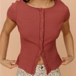 Free People  most wanted cardi top rust red Ribbed Button-Up  shirt NWT S Photo 4