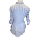Love Note Love Notes Blue and White Stripe Roll Tab Sleeves Cotton Blouse Size Small NWT Photo 1