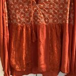 Polagram  Rust Red & White Dainty Floral Boho Ballooon Sleeve Peplum Top small Photo 2