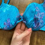 Vtg Athena Shimmer Floral Bikini Top Sz 10 Turquoise Blue Beach Resort Photo 2