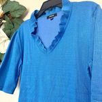 Premise Royal Blue Ruffle Collar V-Neck Sweater M Photo 4