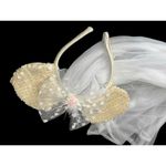 Disney MINNIE MOUSE WEDDING VEIL Iridescent Sequin White Lace Heart Pink Flower Photo 3