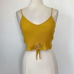 Romwe Ribbed Mustard Yellow Tie Front Crop Top Photo 0
