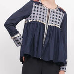 Lovestitch Embroidered Silver Coin Detail Boho Peasant Blouse Jacket Size Medium Photo 0