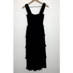 Ganni  Pleated Georgette Flounce Smock Midi Dress Black Womens Size 32 New Photo 1