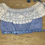 Miguelina Dakota Chambray Lace Crochet Off The Shoulder Crop Top Blue Size Small Photo 5