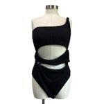 Aerie Black Ribbed One Shoulder One Piece Swimsuit Cutout Size XL Photo 1