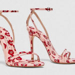 ZARA  Pink & Red “Kisses” Open Toe Strappy Heel Sandals EU 38 US 7.5 Photo 0