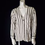 Topshop White & Black Striped V-Neck Button Down Shirt (6) Photo 5