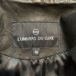 L’Univers Du Luxe Black Leather Longline Trench Coat Zipper Pockets Button Down Black Photo 8