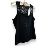 Karen Millen Tank Top 16 (XL) Black Ribbed Scoop Neck Stretch Eyelet Racerback Photo 1