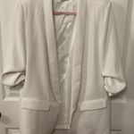 ZARA Shaw Lapel Ruched 3/4 Sleeve White Lightweight Blazer , XL Photo 0