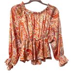 Pink Lily  Off The Path Long Sleeve Orange Paisley Belted Blouse Size Medium Photo 1