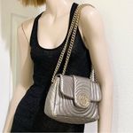Henri Bendel  Metallic Silver Pewter Quilted Chain Flap Shoulder Crossbody Bag Photo 2