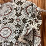 Loft Medallion Print Ruffle Shoulder Bubble Hem Long Sleeve Blouse Top Size XL Photo 8