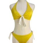 Milly  Bikini Tie Knit Detail Yellow Halter Photo 0
