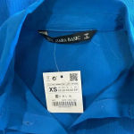 ZARA NWT Basic Blue Mesh Ruffled Long Sleeve Button-Down Shirt Size XS Photo 4