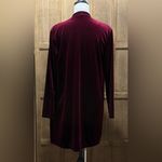 Women's Velvet Burgundy Open Front Cardigan. Red Photo 3