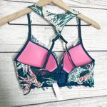 PINK - Victoria's Secret VS PINK Teal Tropical Date Night Push Up Wireless Racerback Lace Bralette Small Photo 8