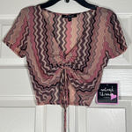 Mixed Threads Earth Tone Geometric Front Tie Sheer Top Size Small Multiple Photo 0