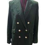 Mango  Suits Double Breasted Crinkle Blazer Dark Green Relaxed Fit EUC Small Photo 1