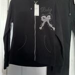 BCBGMAXAZRIA NWT  Cotton Rhinestones Bows Hoodie Track Suit 2-Piece Blk/Silver XL Photo 1