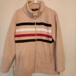 Tommy Hilfiger  Striped Sherpa Jacket Leather Fawn Size women’s oversized medium Photo 0
