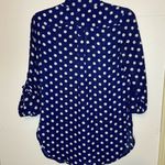 Depri  Semi-Sheer Peasant Top Size Small Navy Polka Photo 4