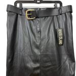 River Island Black Faux Leather Belted Midi Skirt Women's US 14 L Photo 1