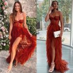 For Love & Lemons Bustier Tulle Gown | Boned, Ruffle-Hem - Rust Photo 2