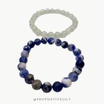 Natural Stone Crystal Stretch Bracelets Lot of 2, Sodalite & Quartz Blue Photo 3